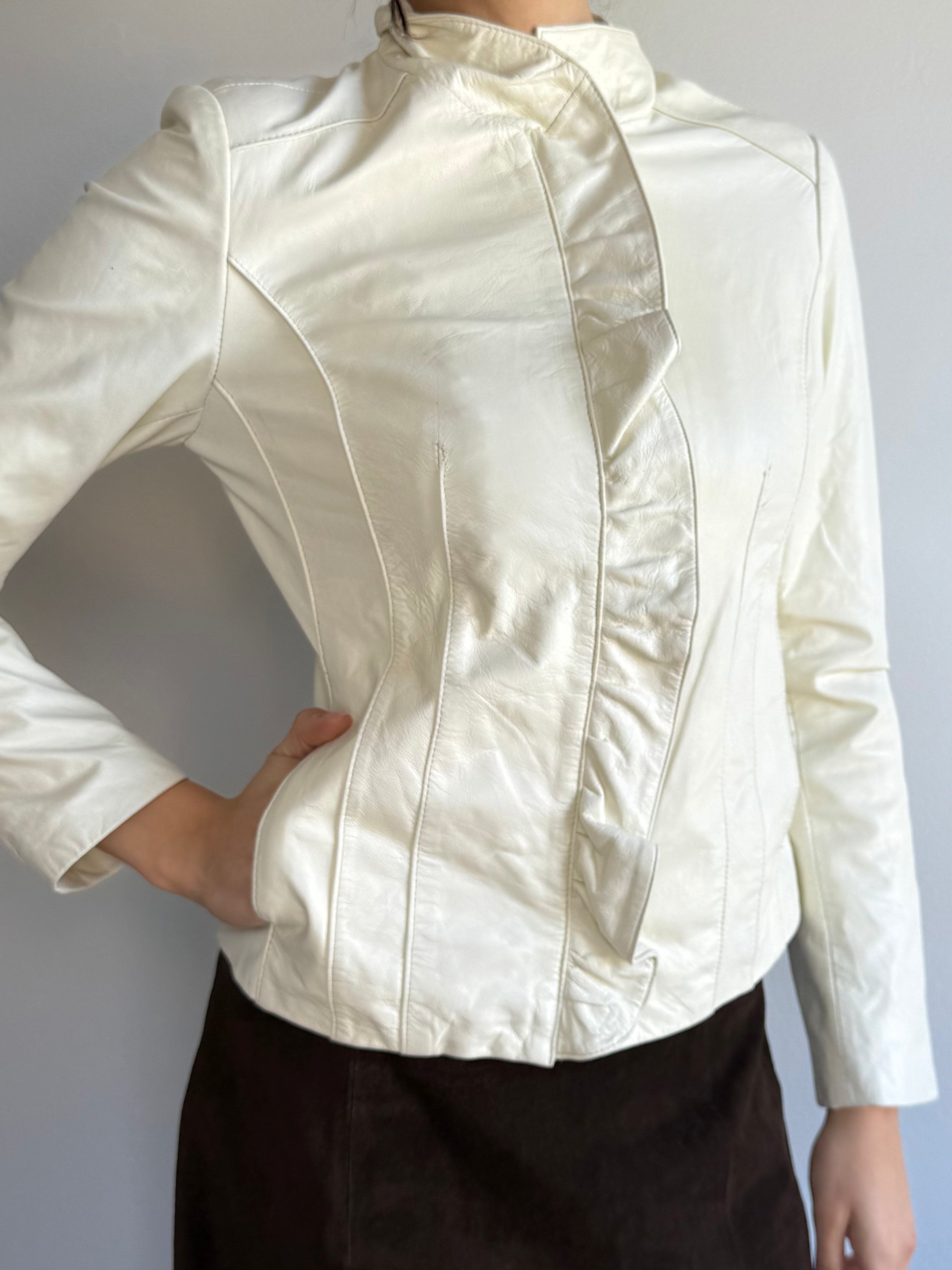 Neiman Marcus Exclusive Leather Ruffle Jacket / S