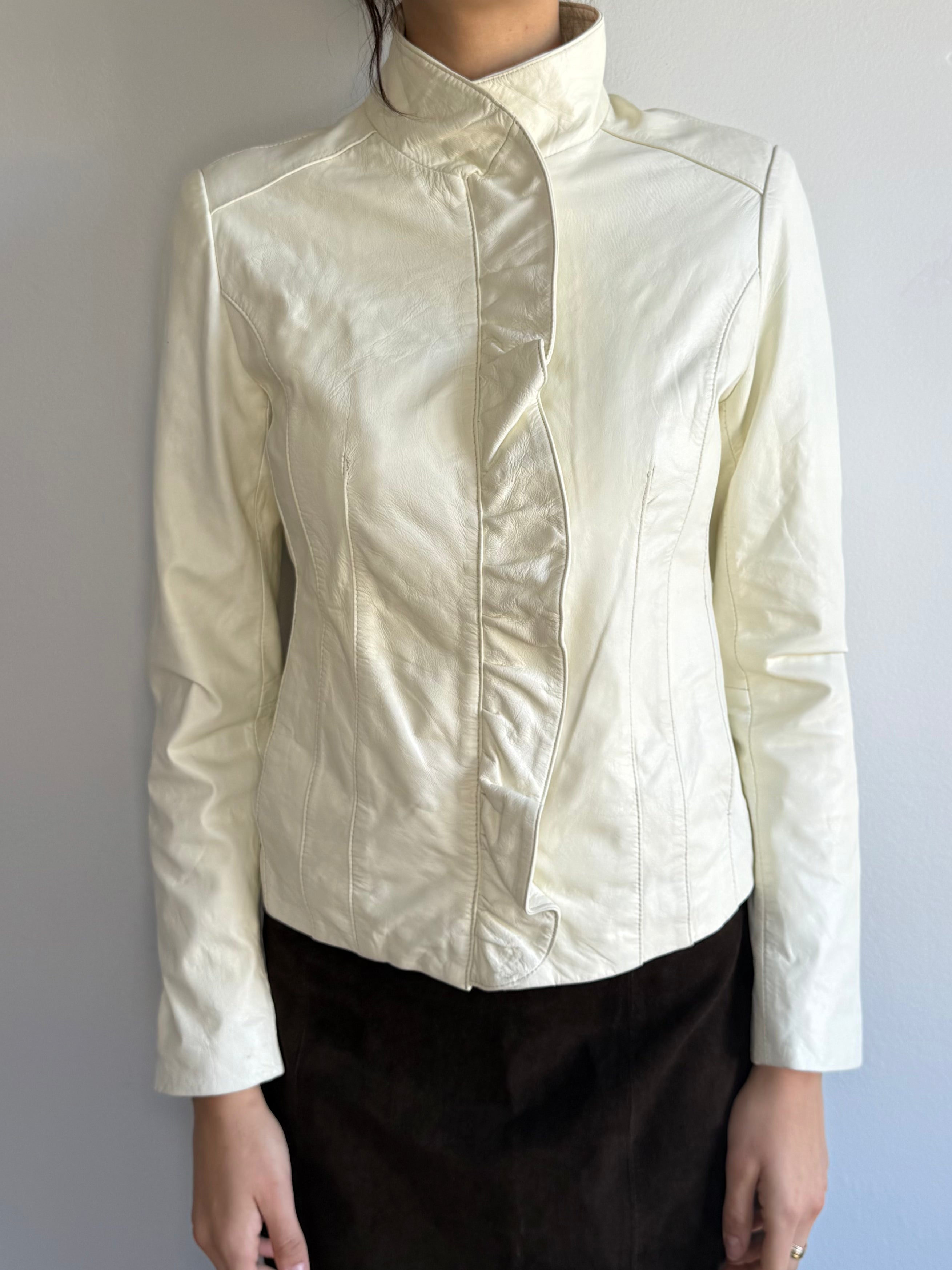 Neiman Marcus Exclusive Leather Ruffle Jacket / S