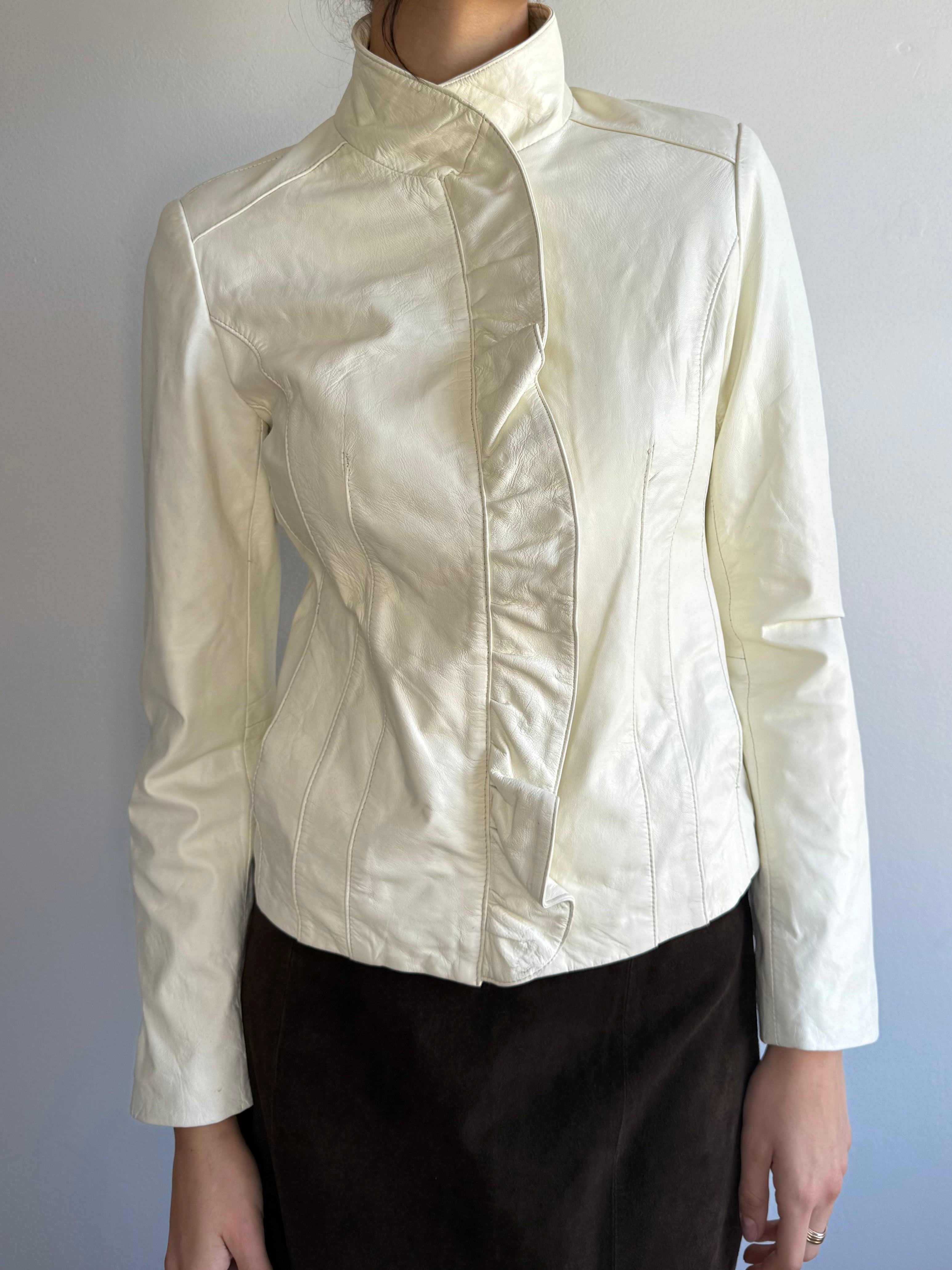 Neiman Marcus Exclusive Leather Ruffle Jacket / S