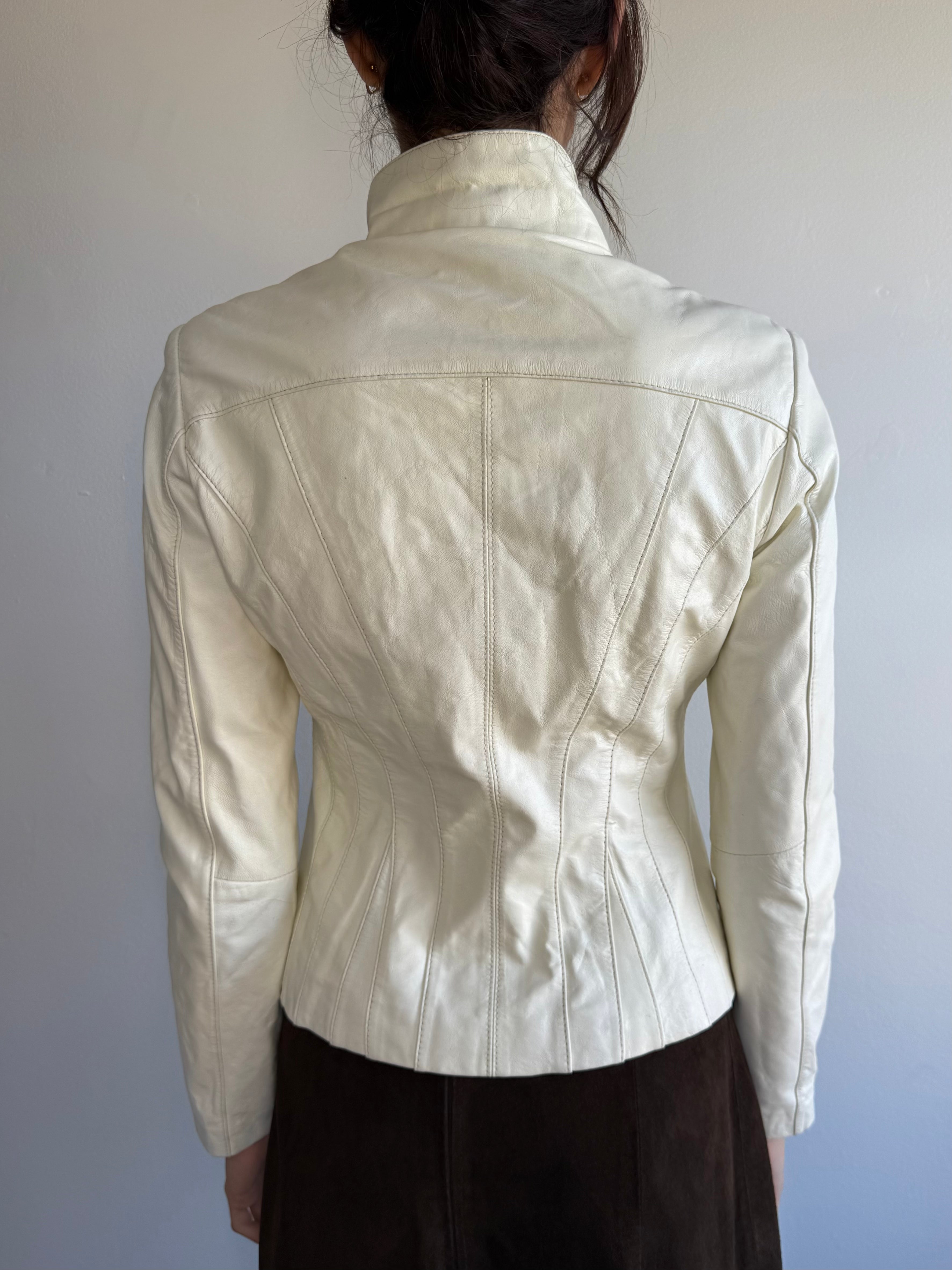 Neiman Marcus Exclusive Leather Ruffle Jacket / S