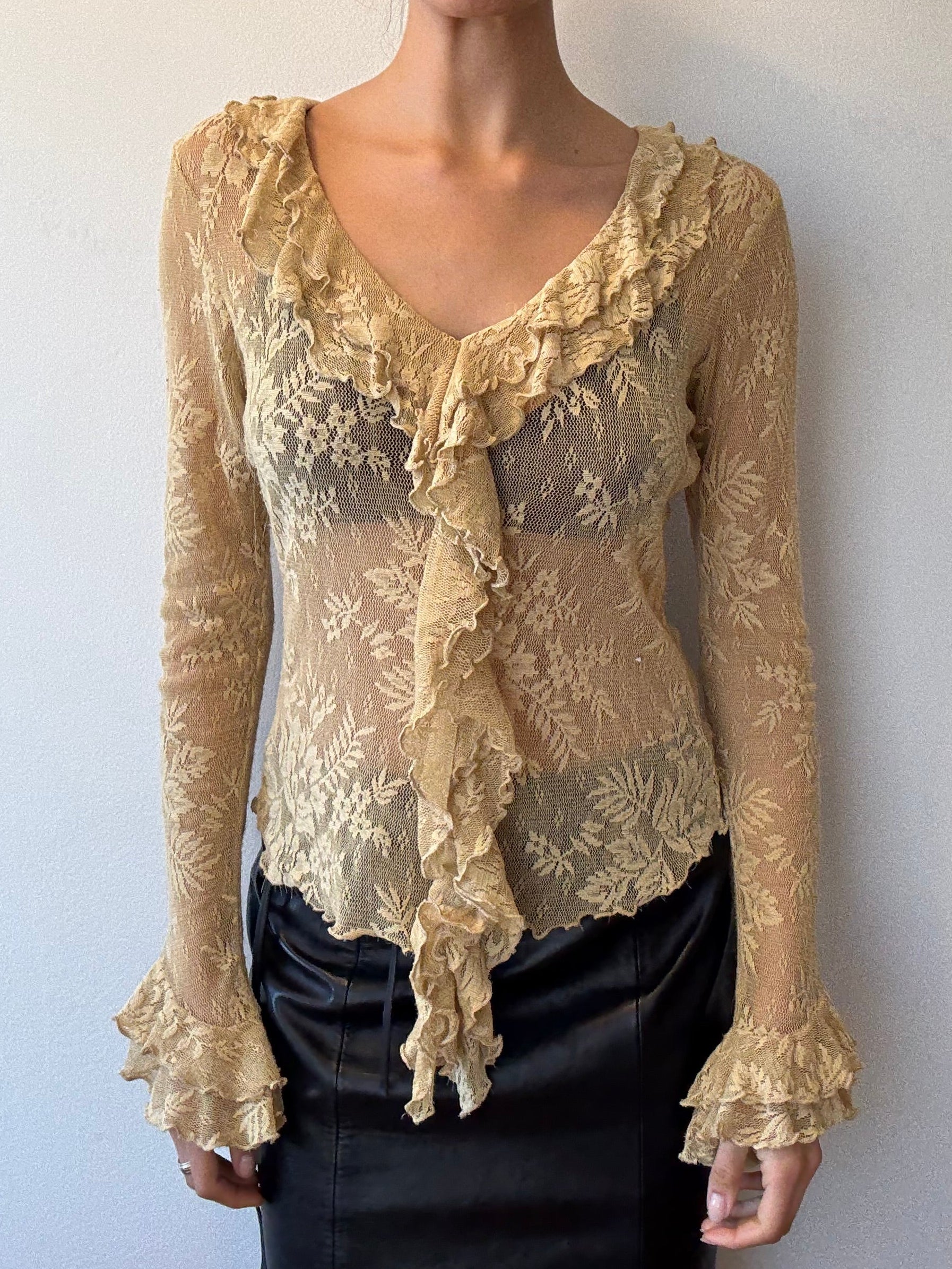 Y2K Lace Ruffle Blouse