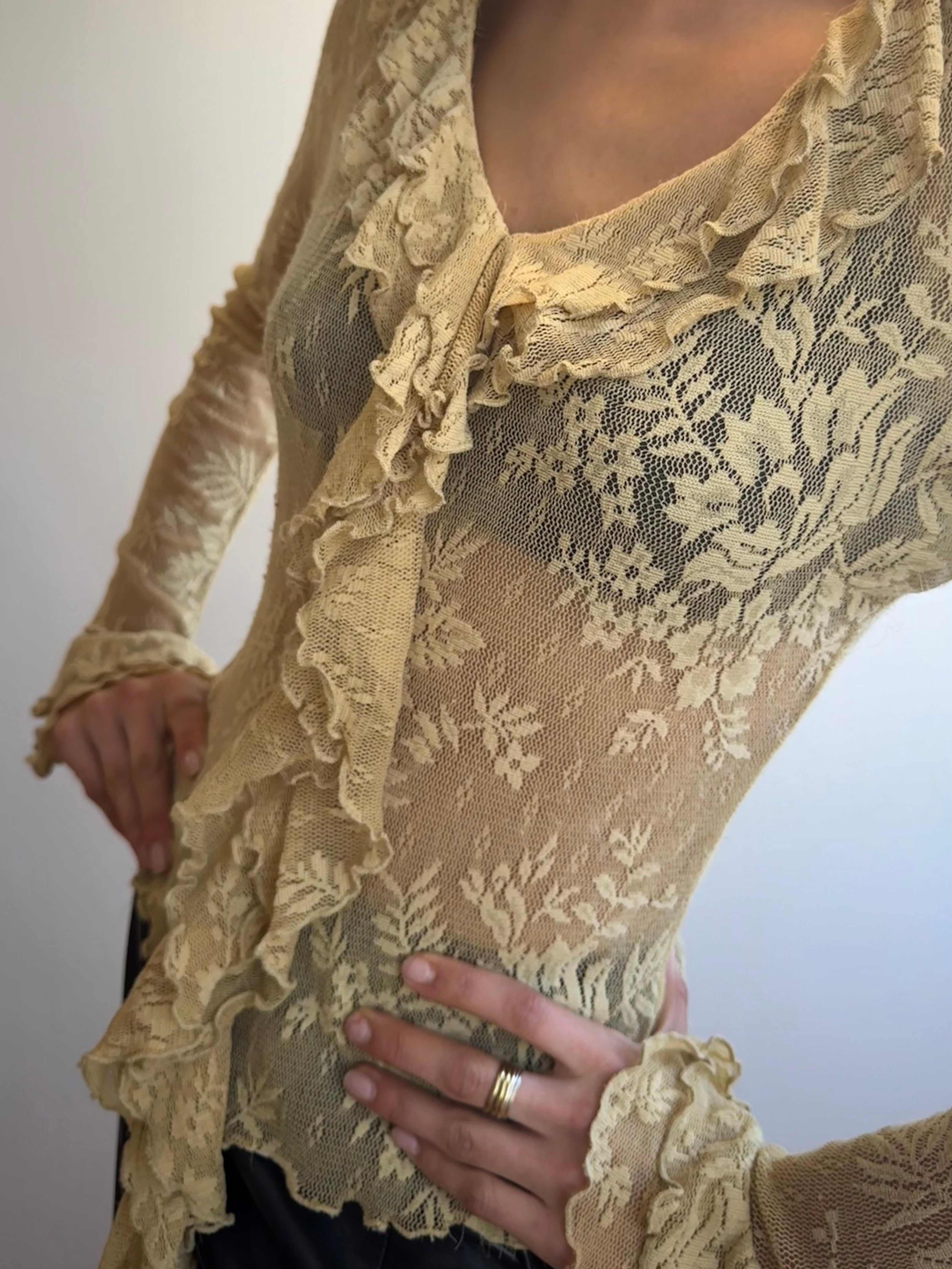 Y2K Lace Ruffle Blouse