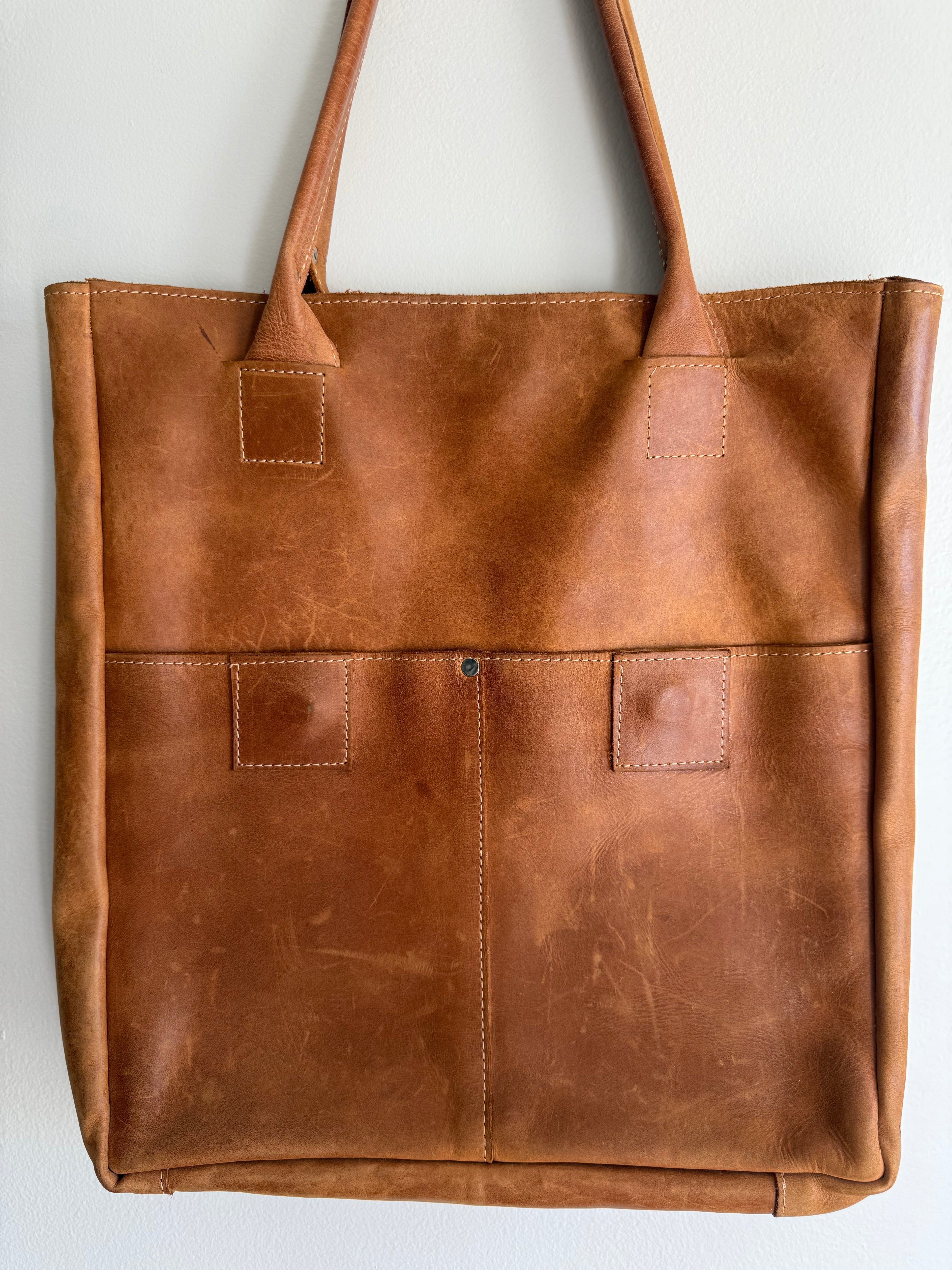 Square Leather Tote Bag