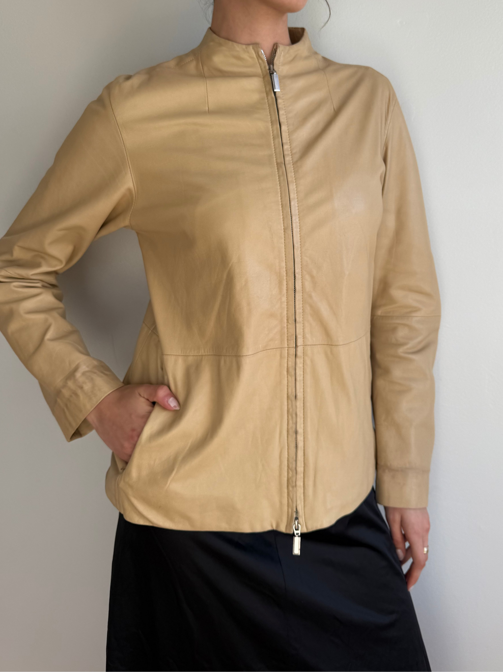 Donna Karan Collarless Lambskin Jacket / 6