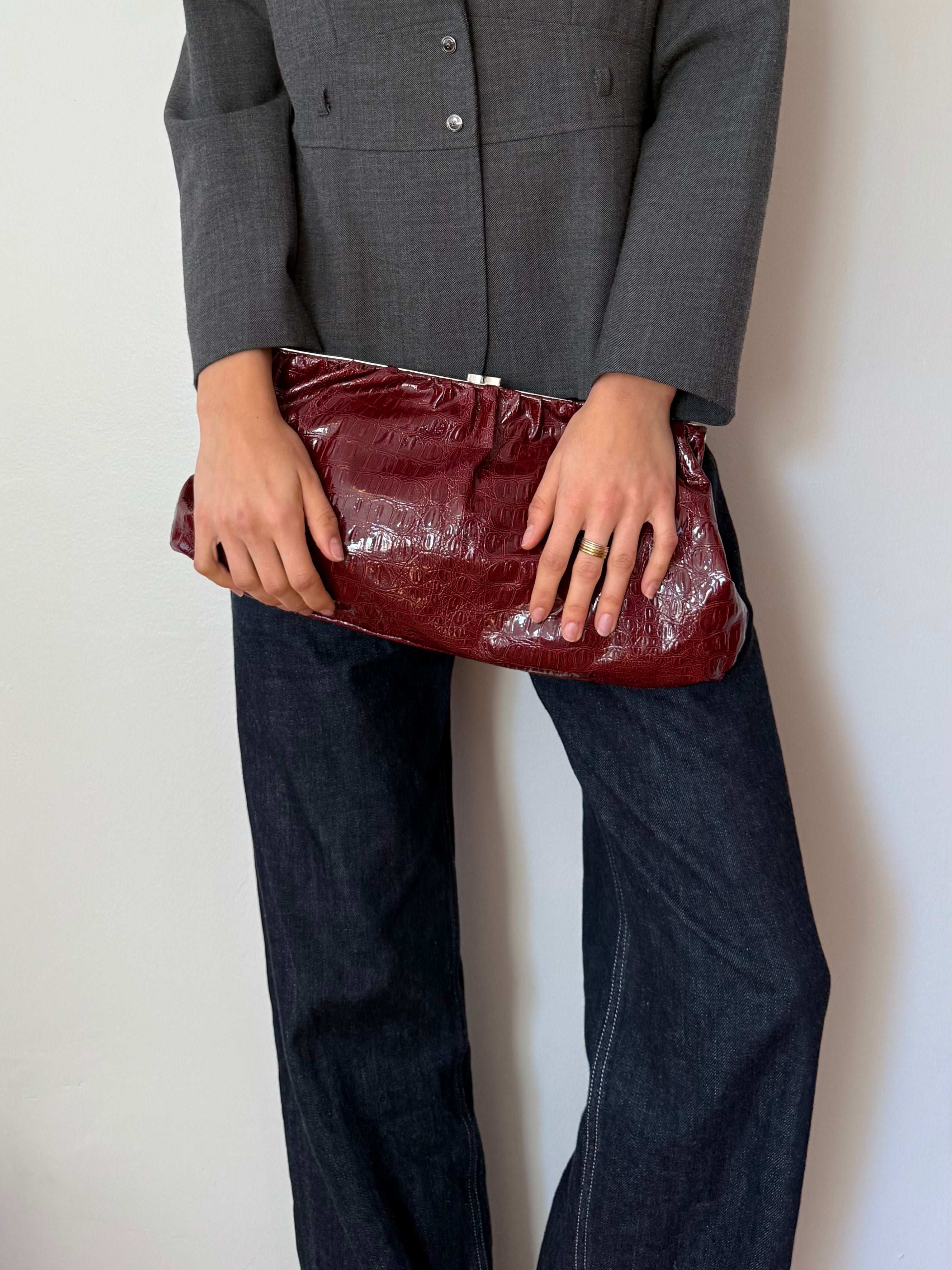 Red Crocodile Clutch