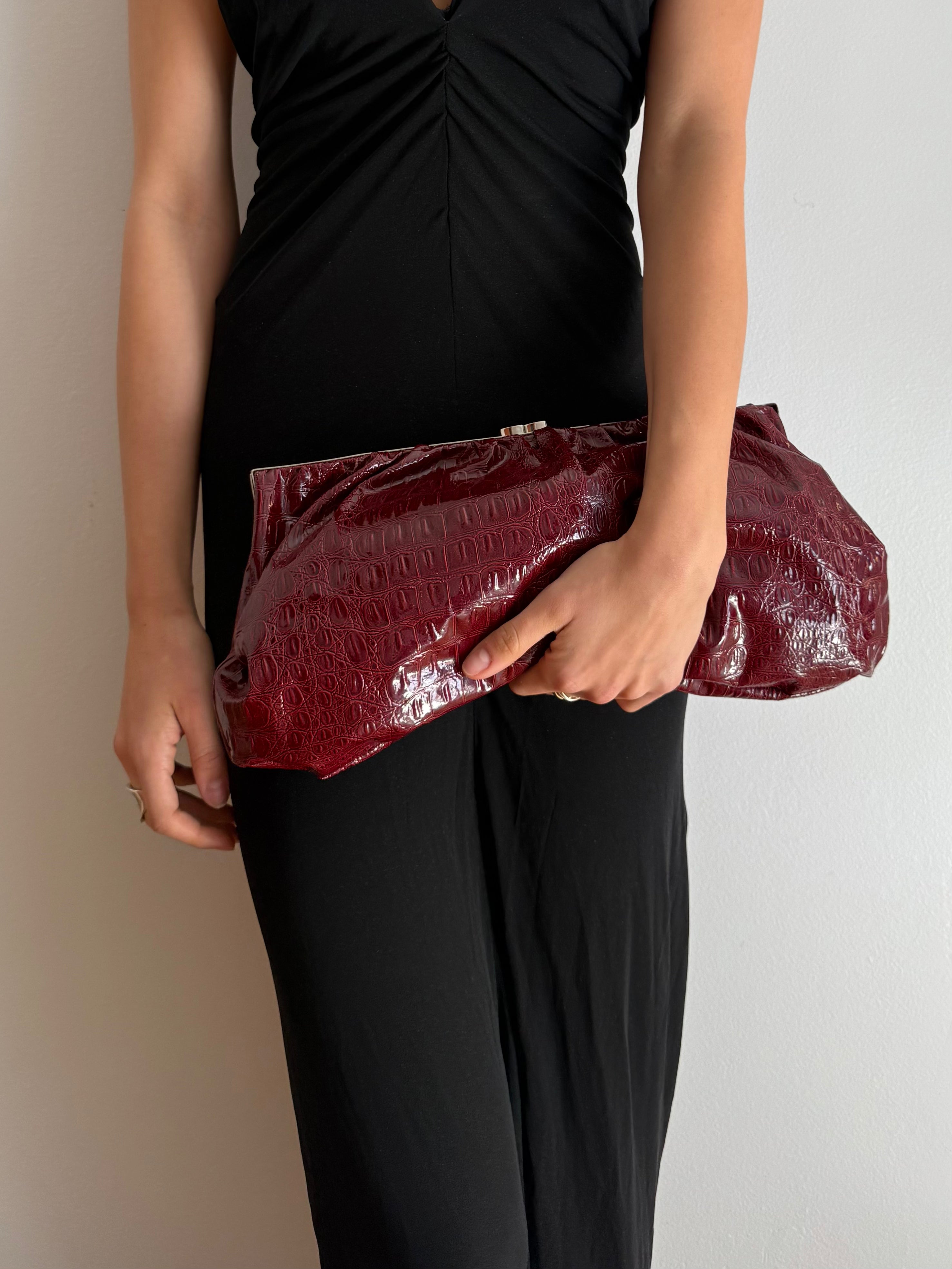 Red Crocodile Clutch