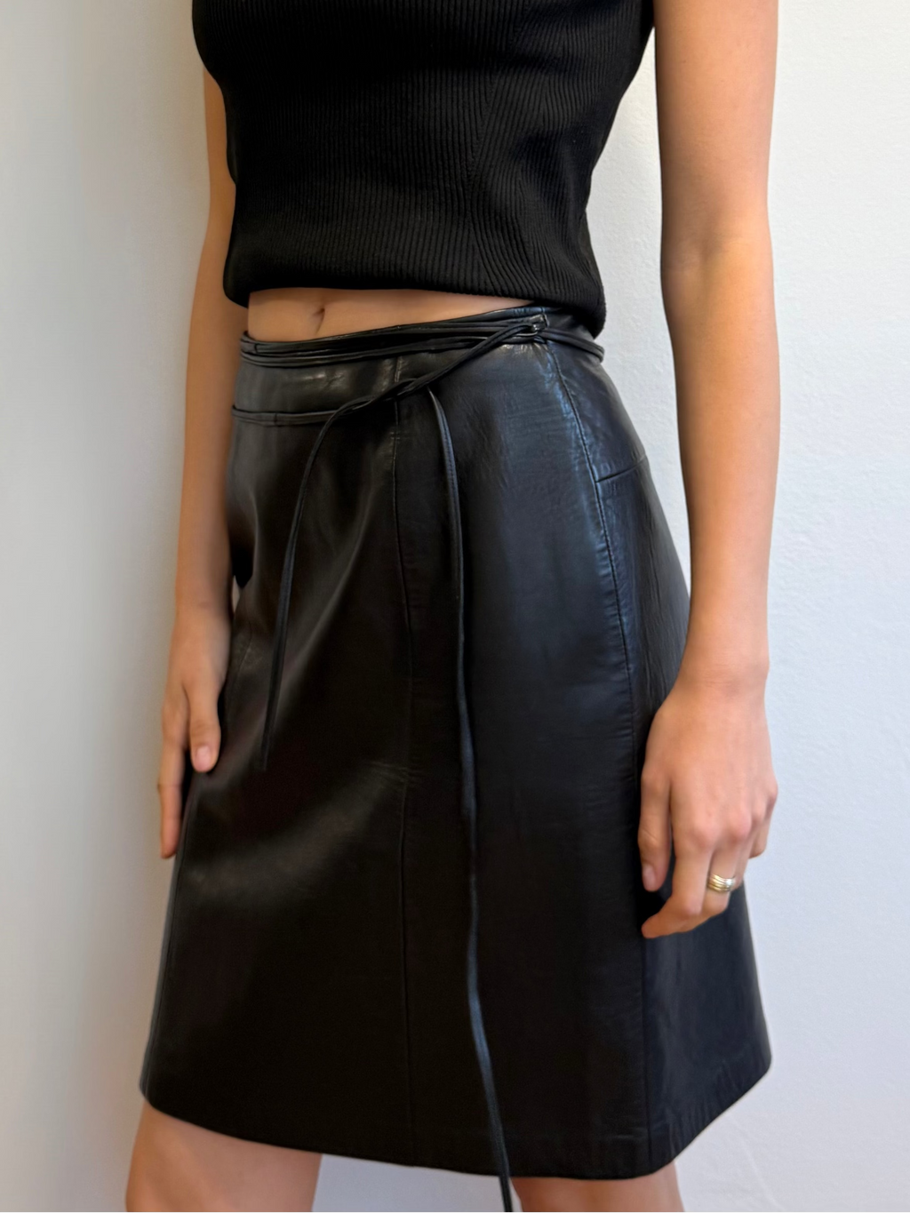 Vakko Leather Skirt