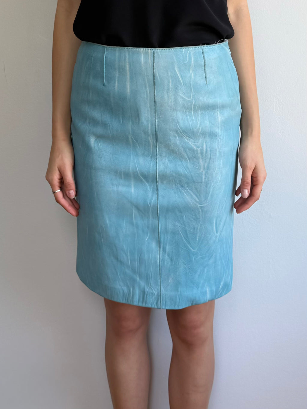 Armani Exchange Blue Leather Skirt / 28"