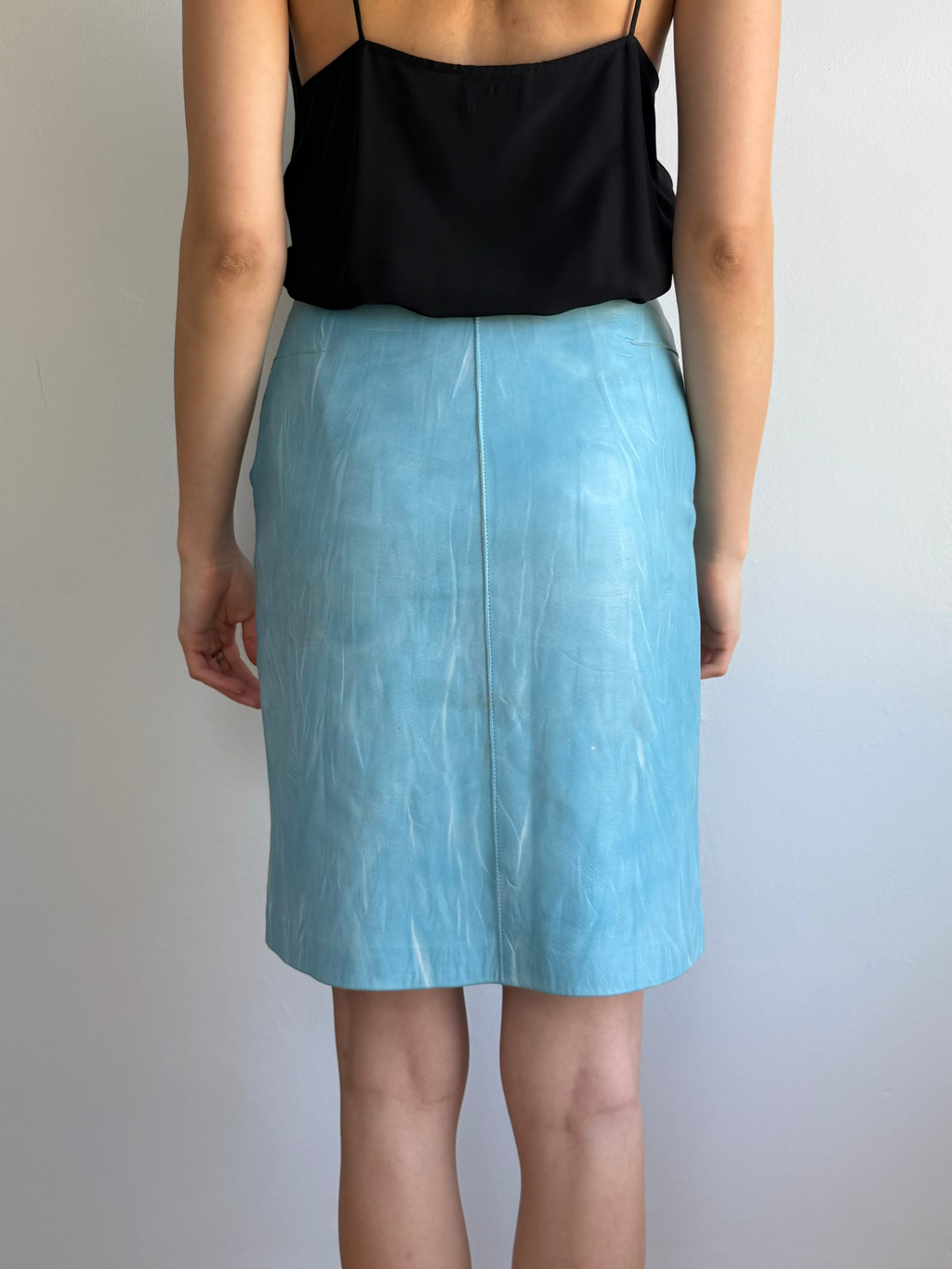 Armani Exchange Blue Leather Skirt / 28"