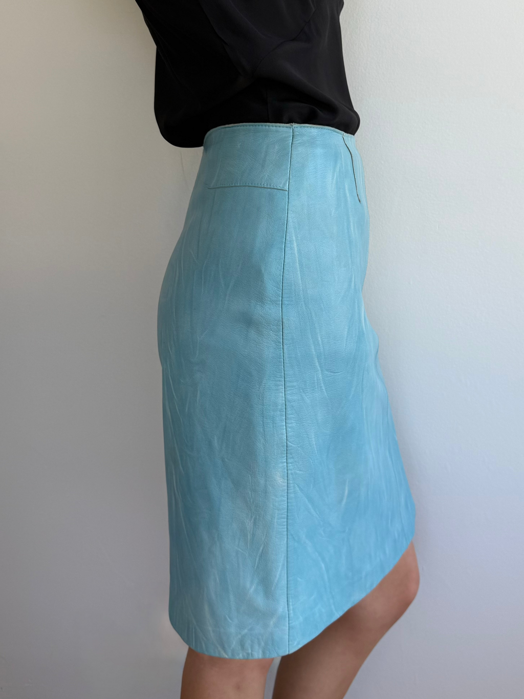 Armani Exchange Blue Leather Skirt / 28"