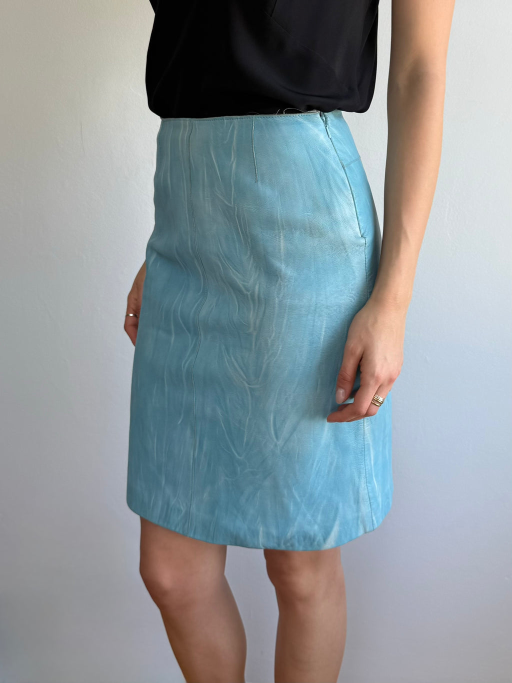 Armani Exchange Blue Leather Skirt / 28"