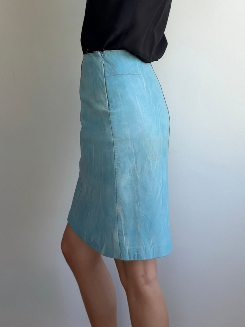 Armani Exchange Blue Leather Skirt / 28"