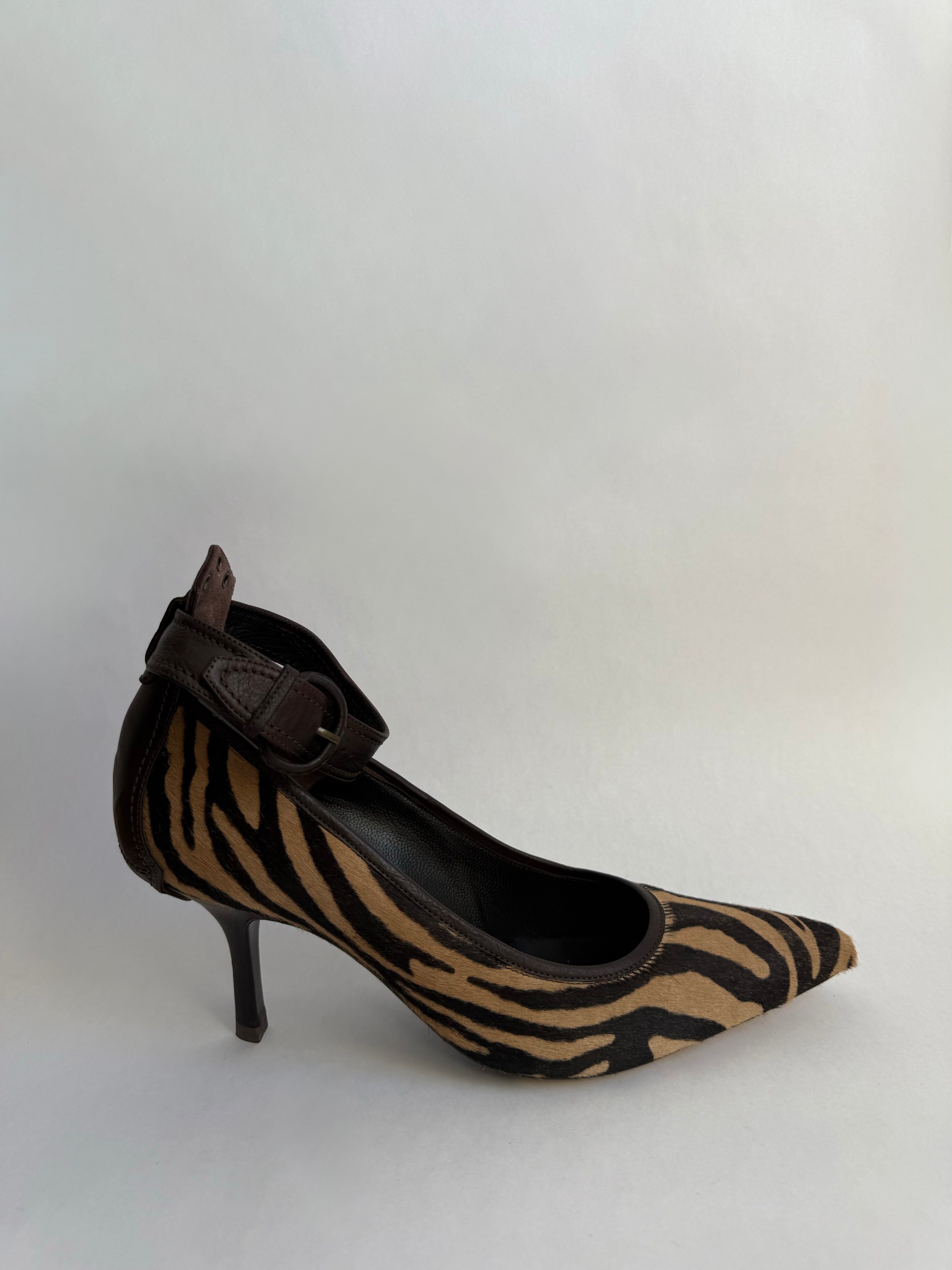 Donna Karen Pony Hair Zebra Heels / 8.5