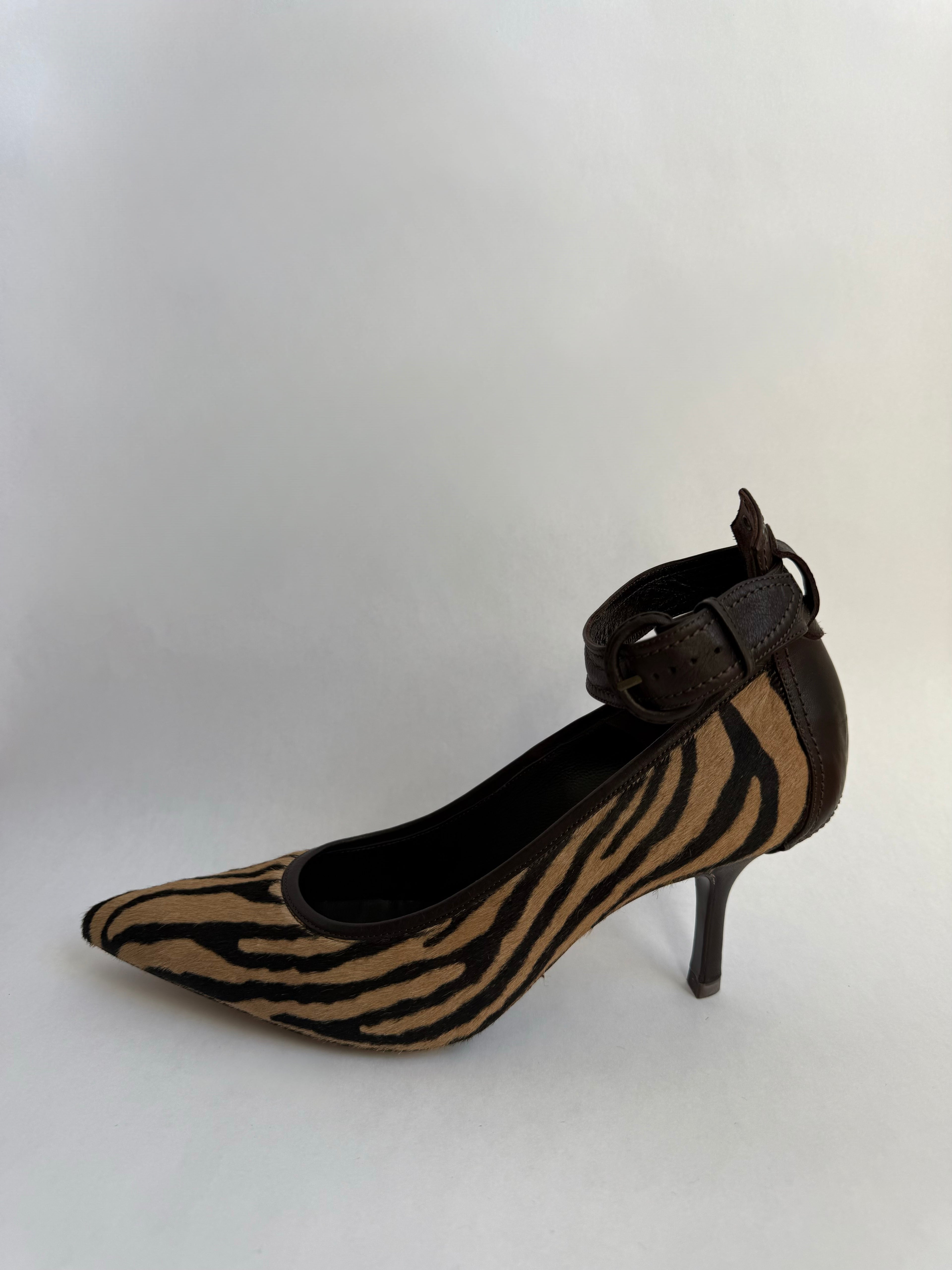 Donna Karen Pony Hair Zebra Heels / 8.5