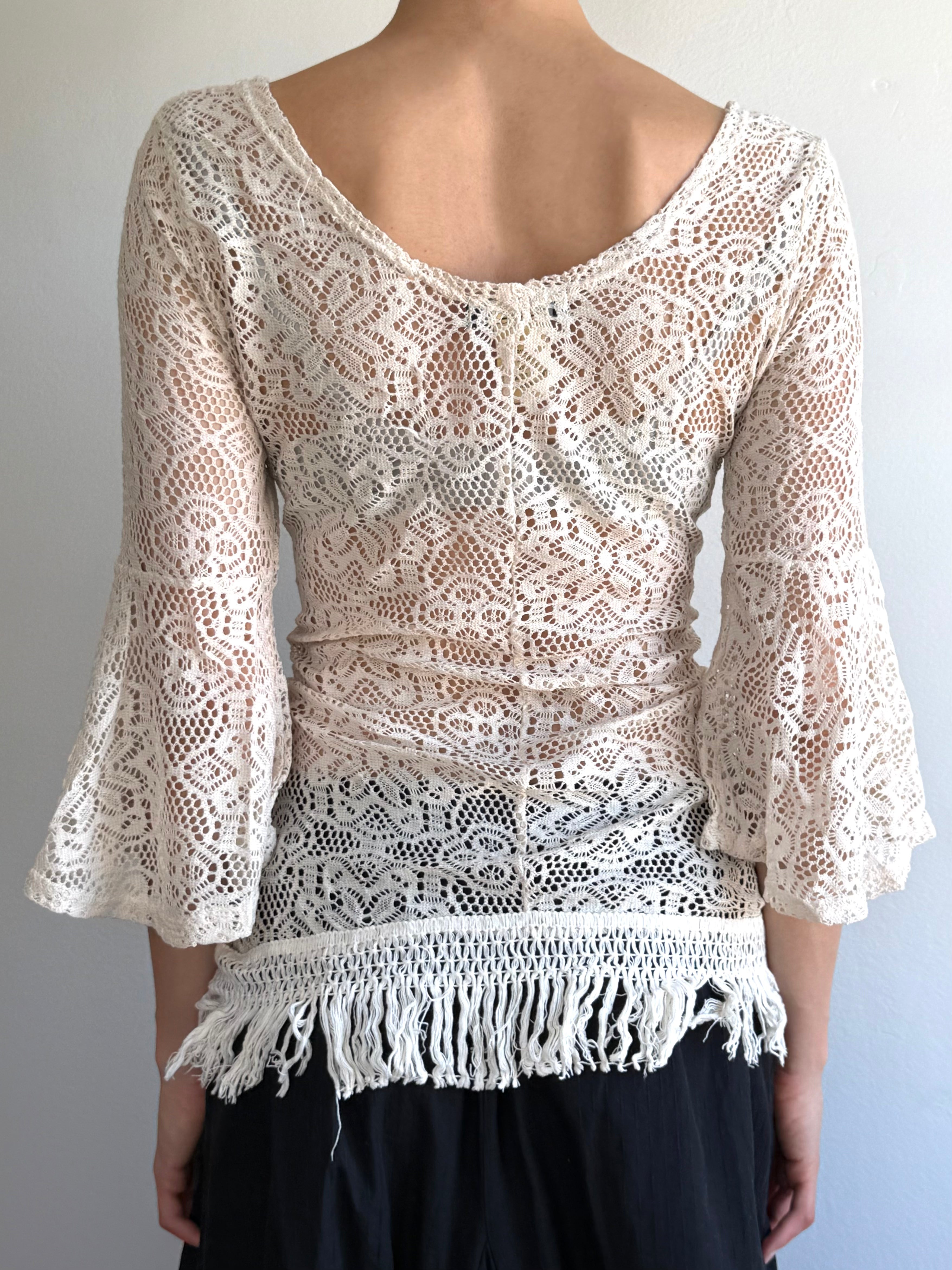 Vintage Lace Fringe Top / M