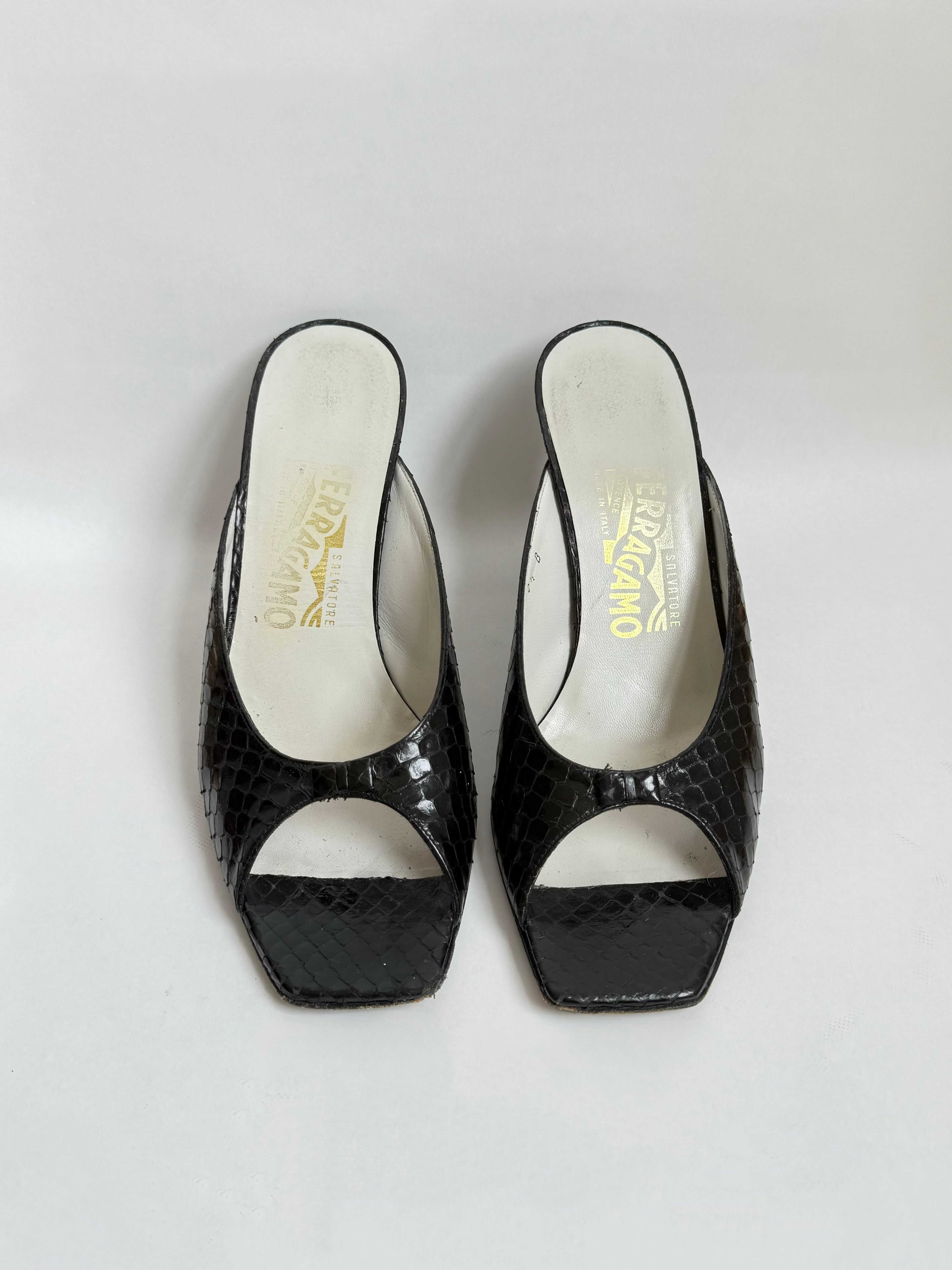 Ferragamo Peep-Toe Mules / 8.5