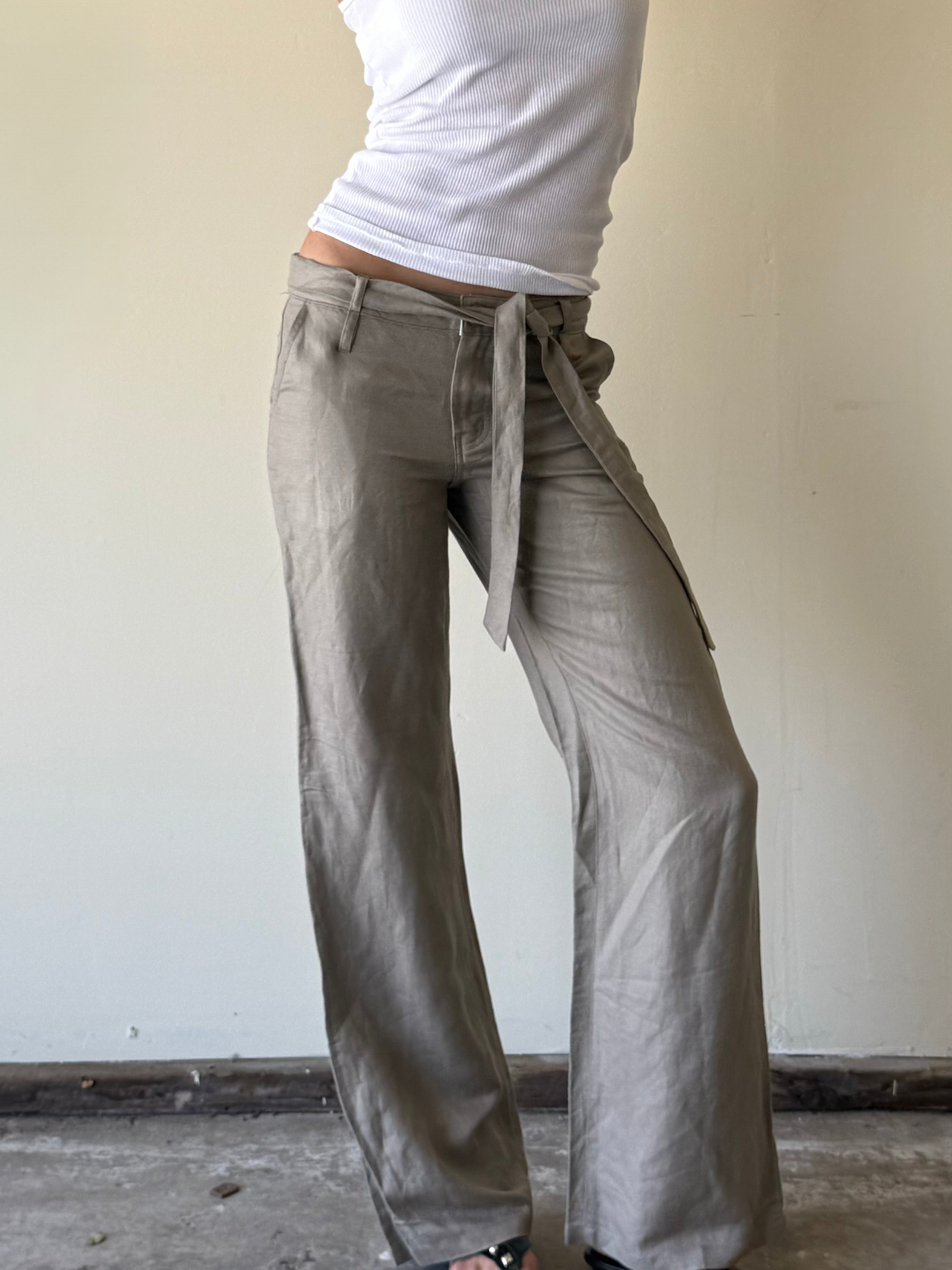 Linen Waist Tie Pants / 32"