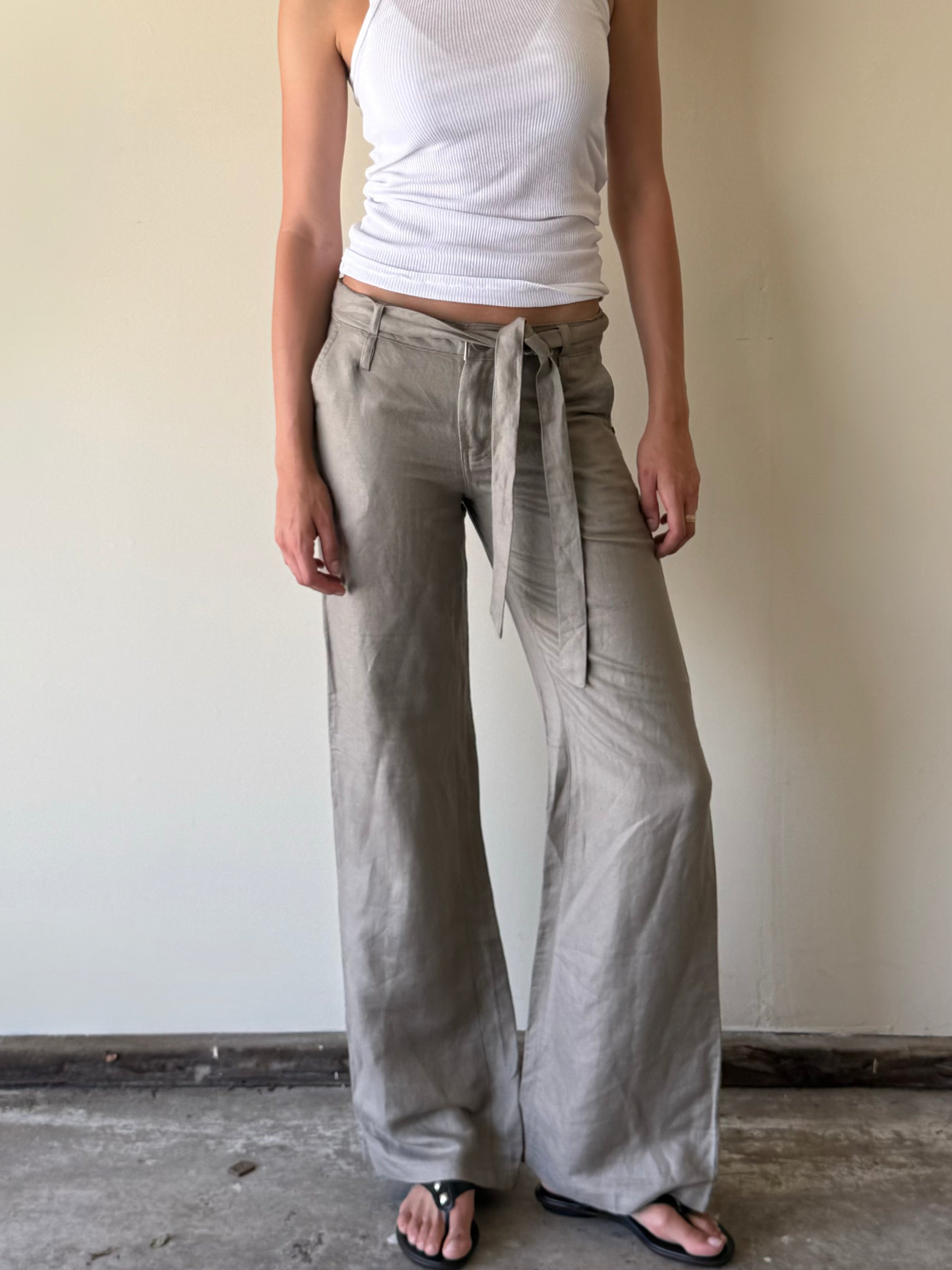 Linen Waist Tie Pants / 32"