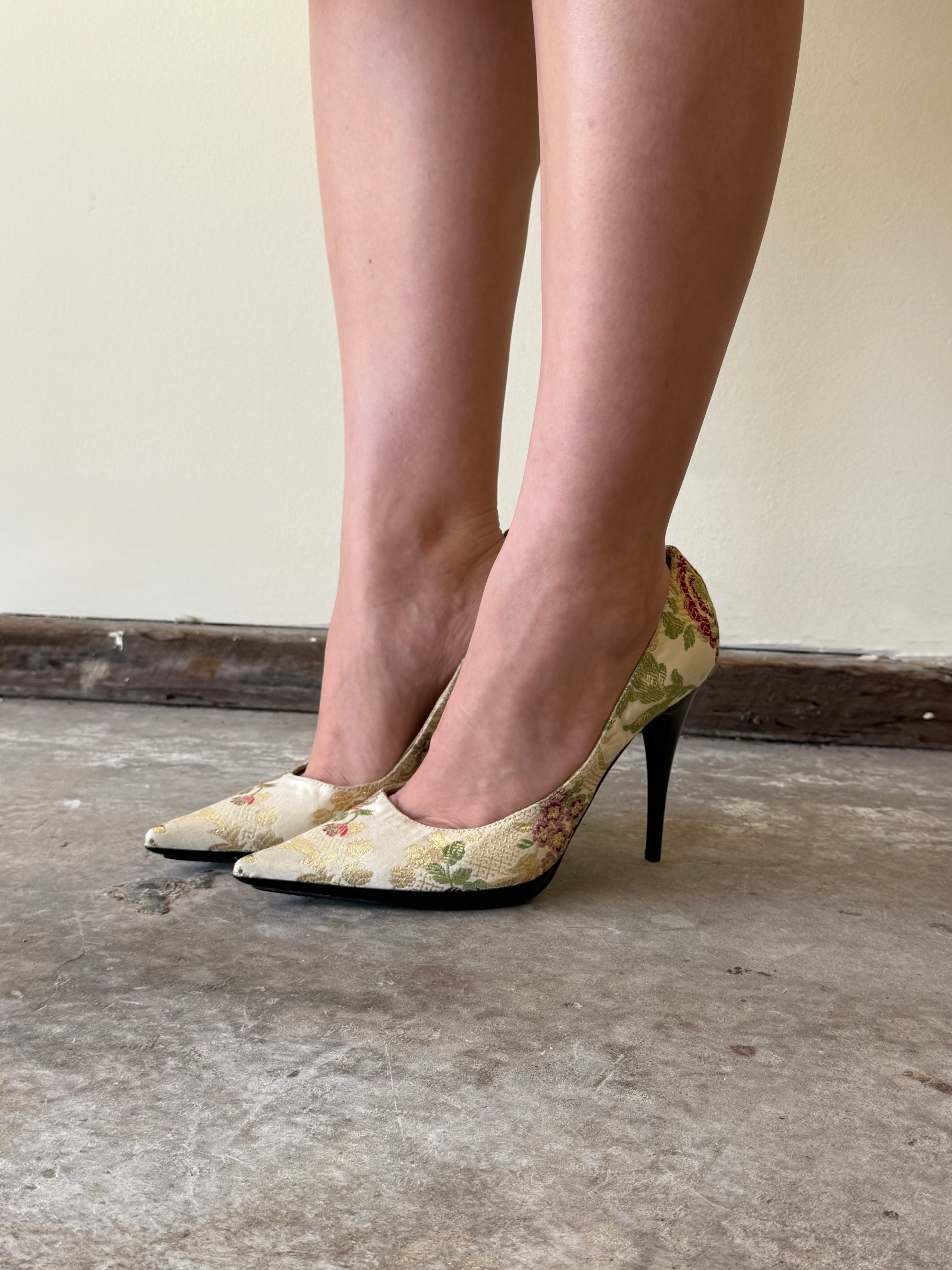 Casadei Floral Fabric Heels / 8
