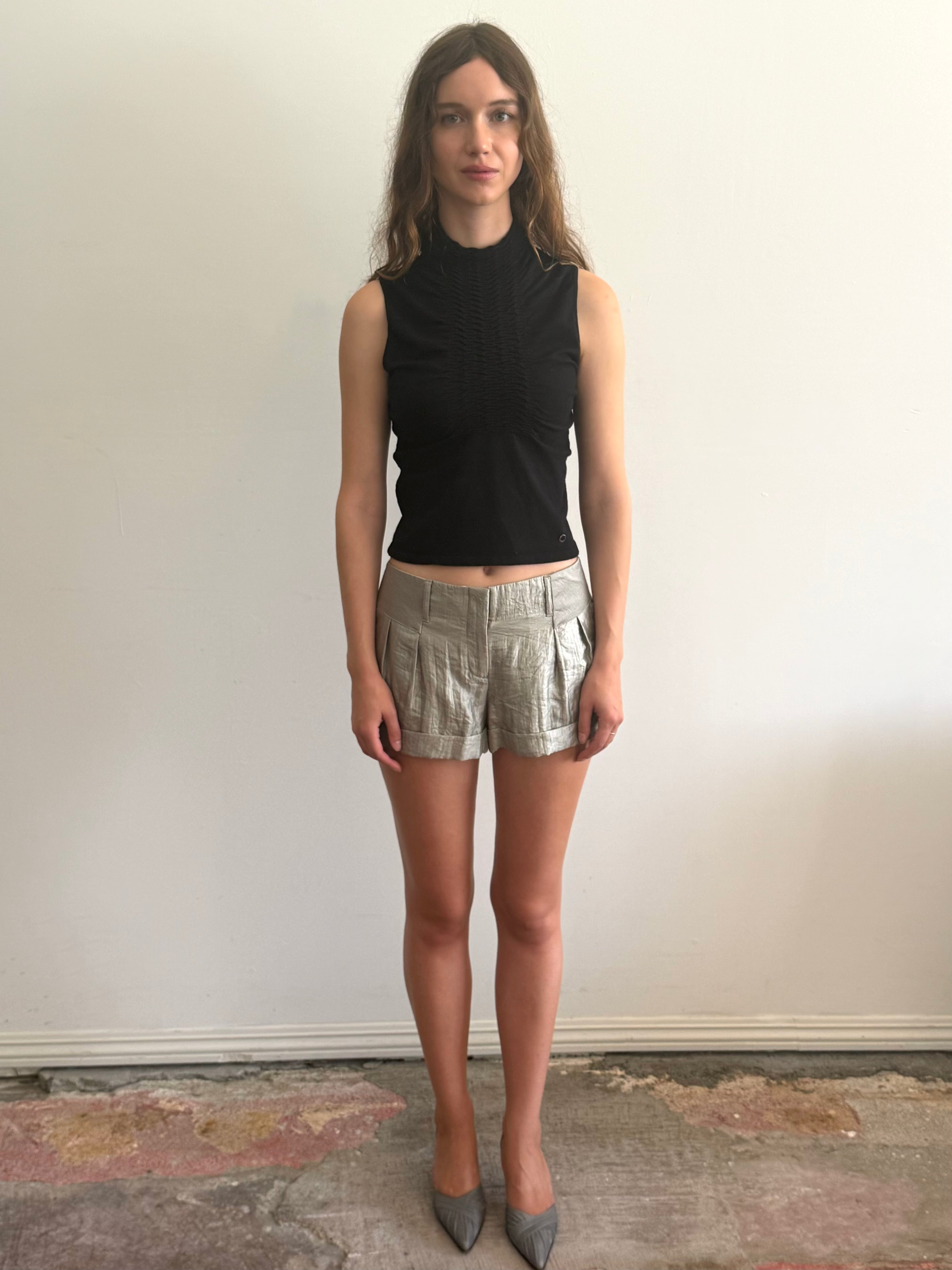 Shiny Silver Mini Shorts /