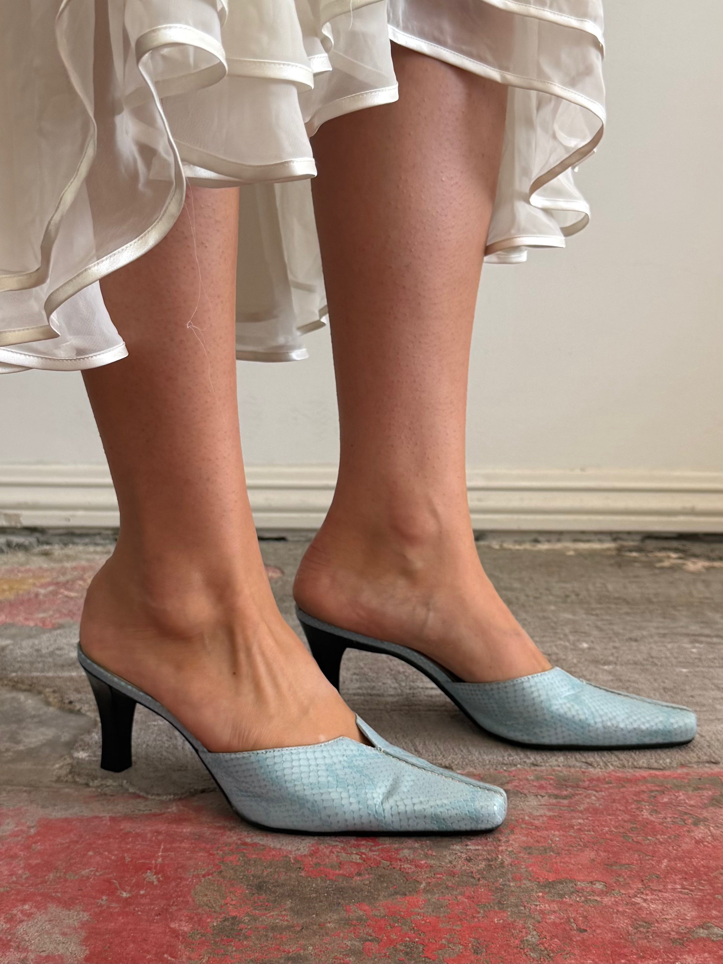 Blue Leather Croc Mules / 6.5